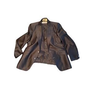 Vintage Lasso 3 Piece Suit Mens 44 Western Rockabilly Polyester Navy Stripe